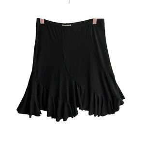 Lia Lee Black Ruffled Mini Skirt Stretchy Asymmetrical Hem Size M Made in USA